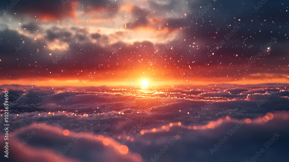 Abstract Sunset Background with Snow and Bokeh Abstract Sunset Background with Snow and Bokeh
