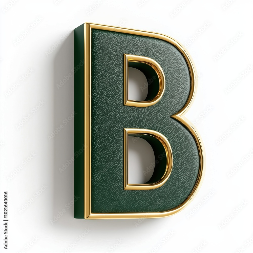 Three-dimensional letter B in khaki and gold design Three-dimensional letter B in khaki and gold design