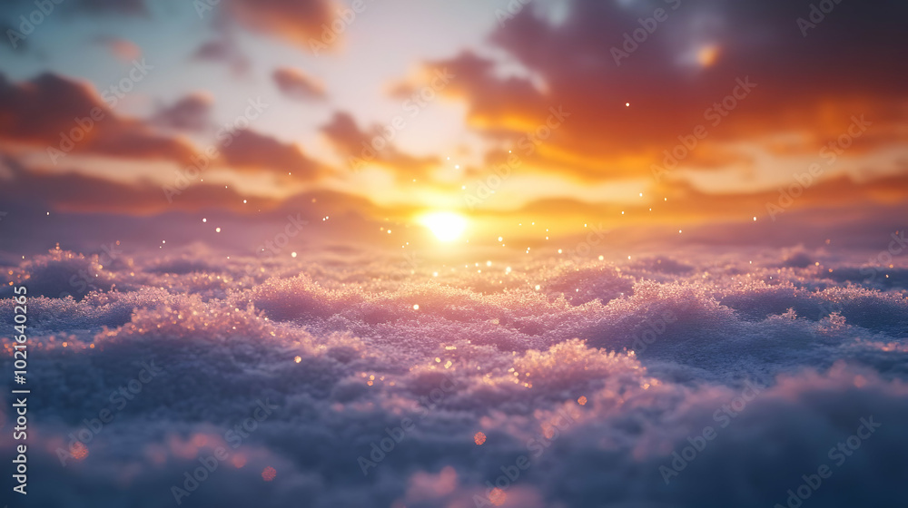 Sunset Over Frosty Field - Winter Wonderland Abstract Background Sunset Over Frosty Field - Winter Wonderland Abstract Background