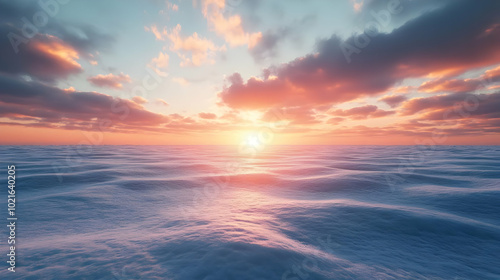 Sea Waves in Sunset with Dramatic Clouds - 3D Illustration