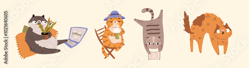 Set of cute cats with different emotions.