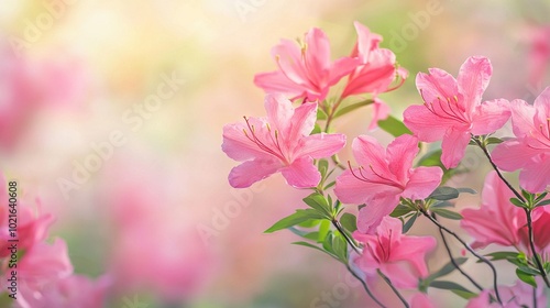  A pink bouquet with blooming flowers in a clear vase against a blurred backdrop of pink floral elements