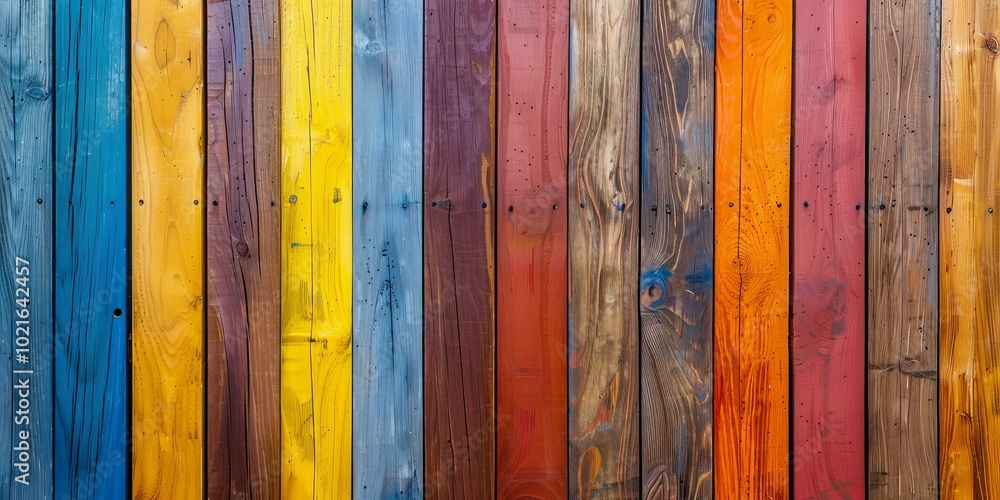 Multicolored wooden fence planks Multicolored wooden fence planks