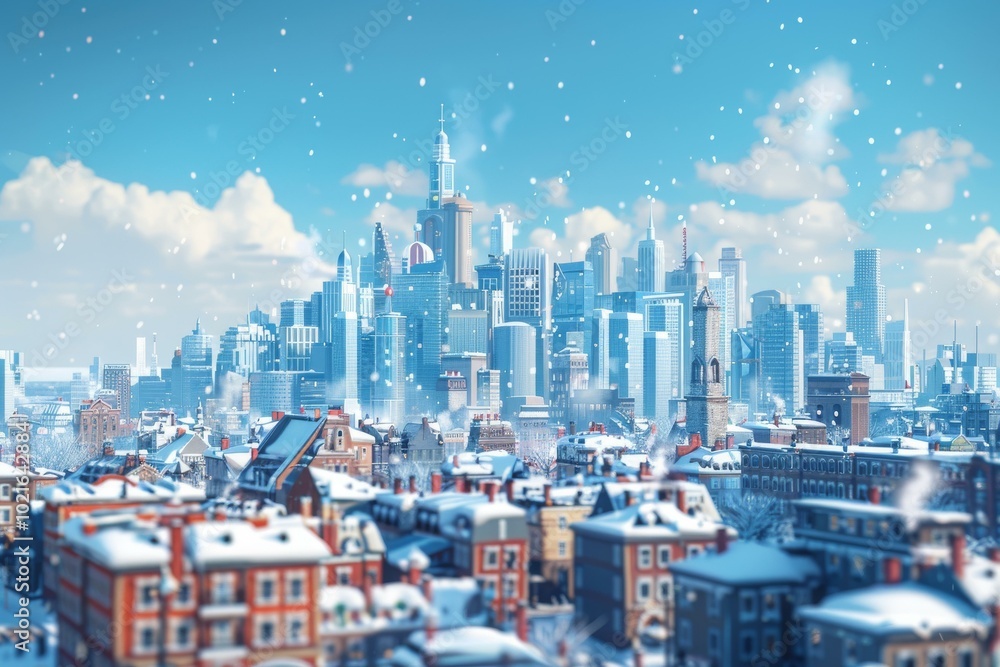 Obraz premium Snowy Cityscape Illustration