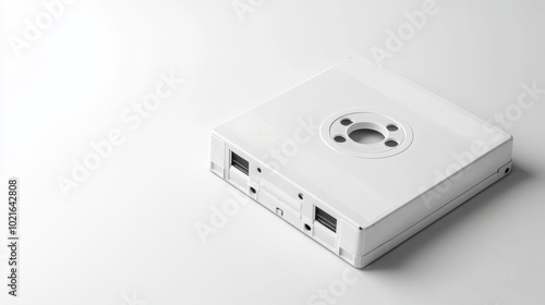 White cassette tape isolated on a white background, close-up