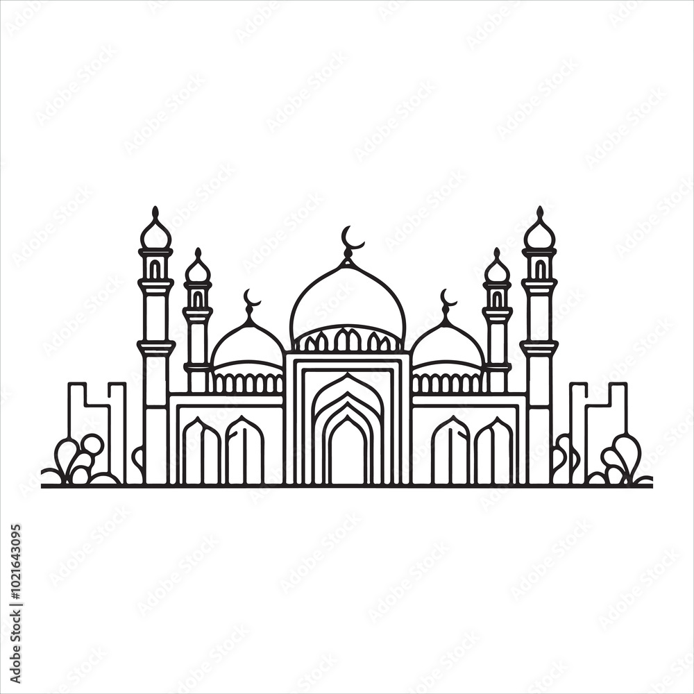 single one line Muslim Mosque silhouette on white background
single one line Muslim Mosque silhouette on white background