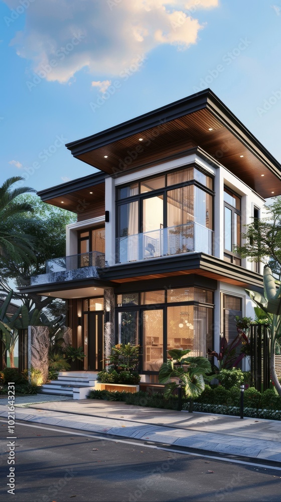 Fototapeta premium Modern House Exterior Design Illustration