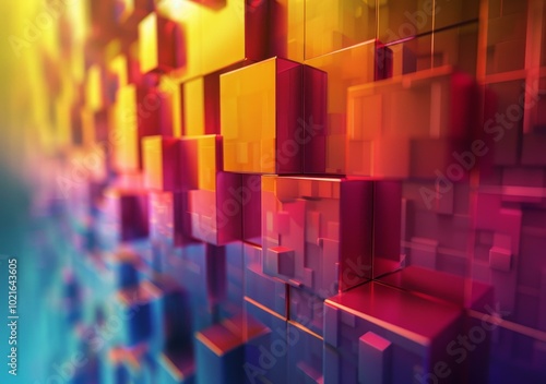 Colorful 3D rendering of translucent cubes of different sizes