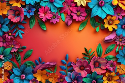 frame of colorful flowers