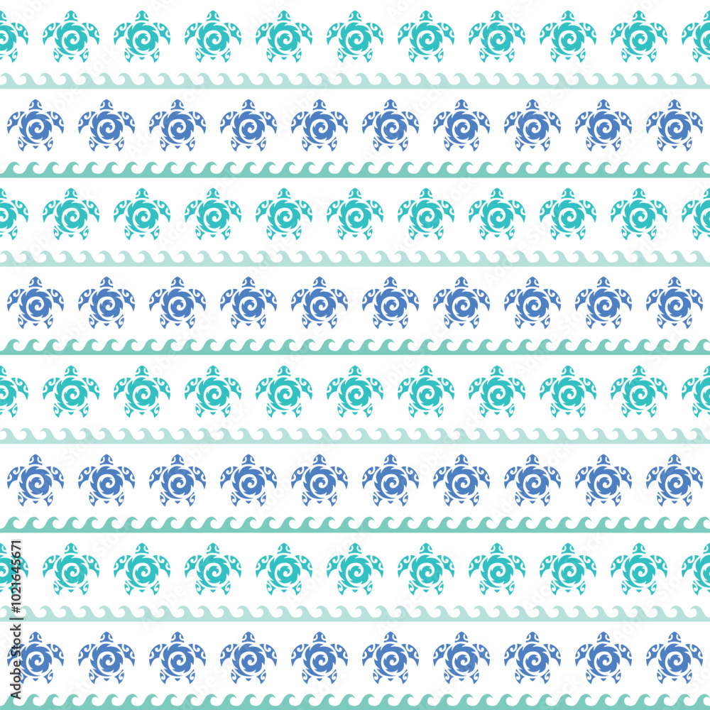 Seamless pattern with sea turtles. Marine life. Maori pattern. Stylish background. Blue and white. Seamless pattern with sea turtles. Marine life. Maori pattern. Stylish background. Blue and white.
