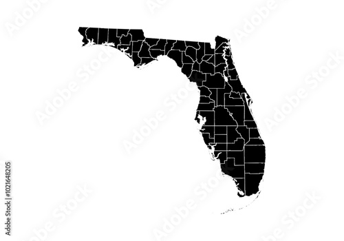 Mapa negro de Florida en fondo blanco