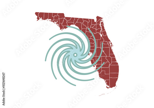 Mapa rojo de Florida con huracán al lado