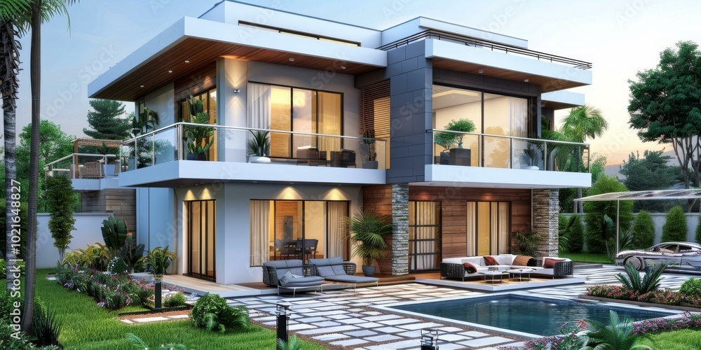 Fototapeta premium Modern Luxury Villa with Stunning Pool