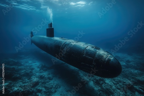 a submarine floating in the water near the shore