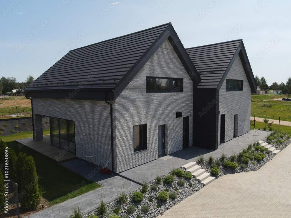 Modern luxury villa exterior in minimal scandinavian style, 3d render Modern luxury villa exterior in minimal scandinavian style, 3d render