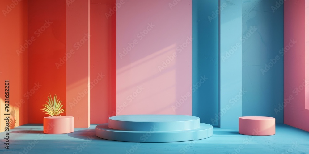 Colorful Geometric Display Podium with Soft Lighting Colorful Geometric Display Podium with Soft Lighting
