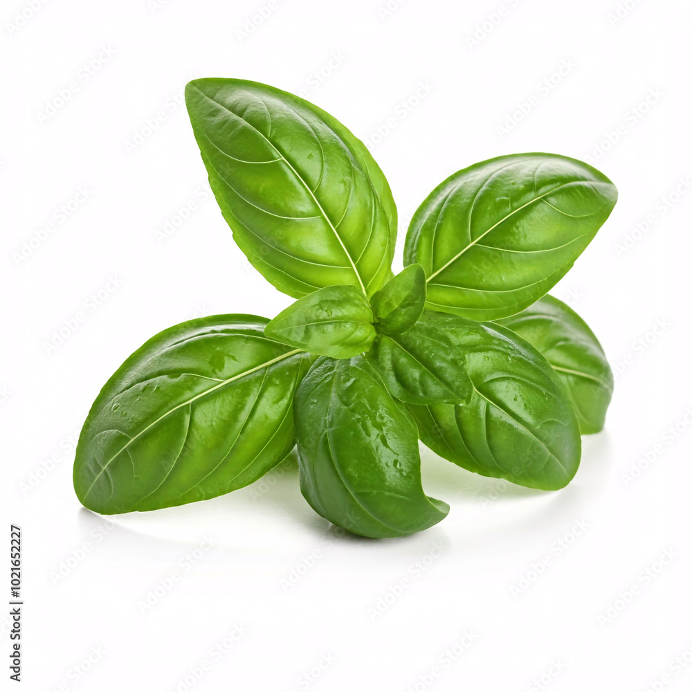 Fototapeta premium fresh green basil leaves on white background