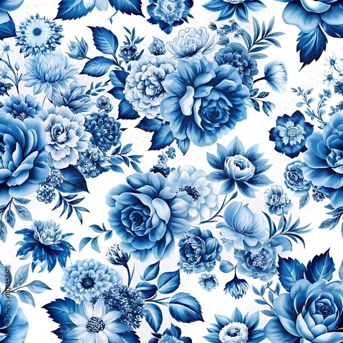 Seamless blue floral pattern with intricate details for fabric and wallpaper designs