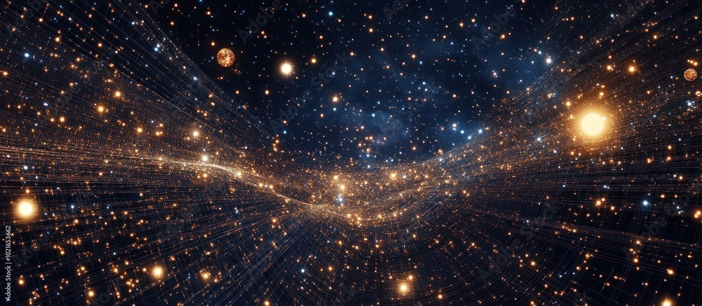 Obraz premium Abstract image of a gift in the form of a starry sky or space, consisting of points, lines, and shapes in the form of planets