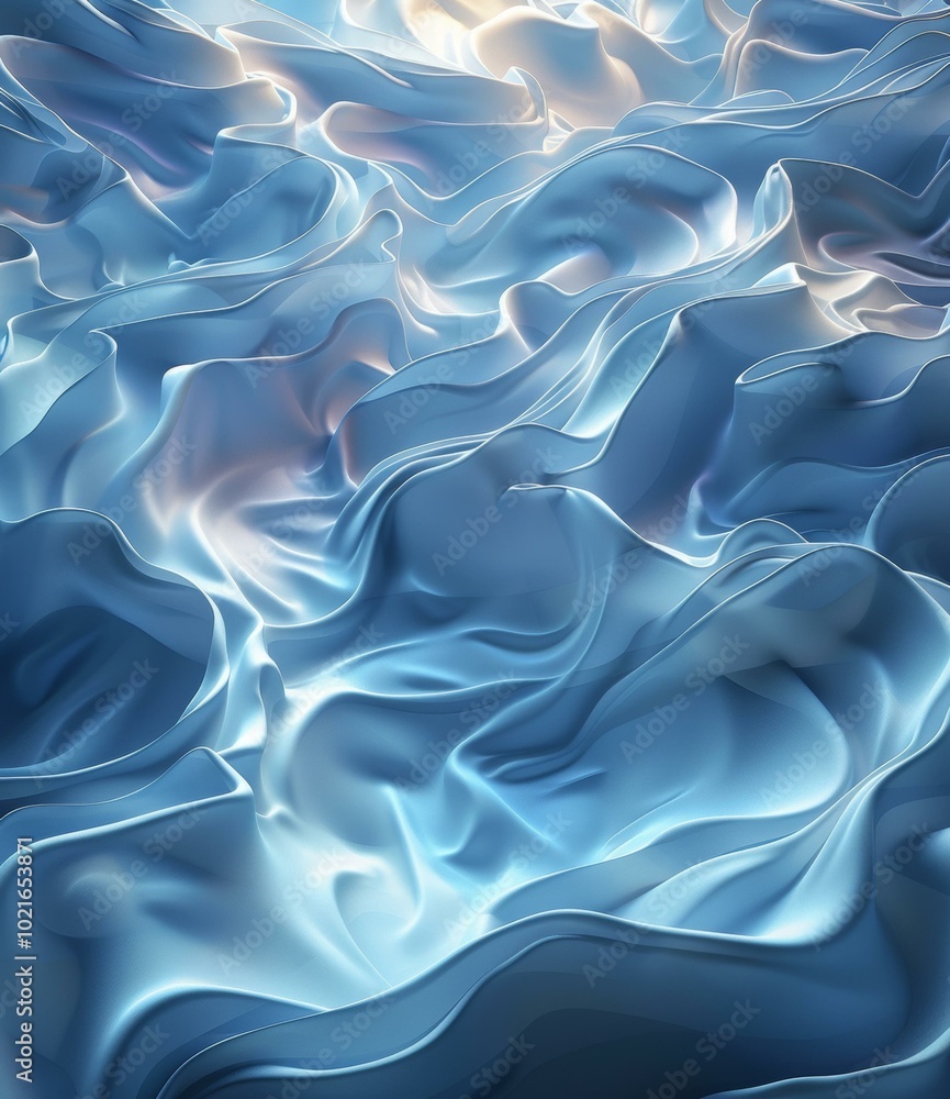 Obraz premium Blue Wavy Creased Silk-like Fabric