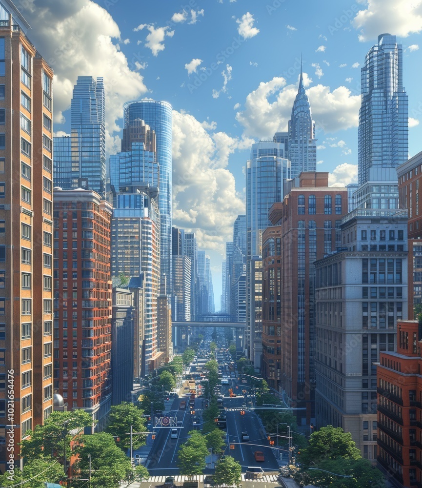 Obraz premium Cityscape Illustration of a Modern Urban Area