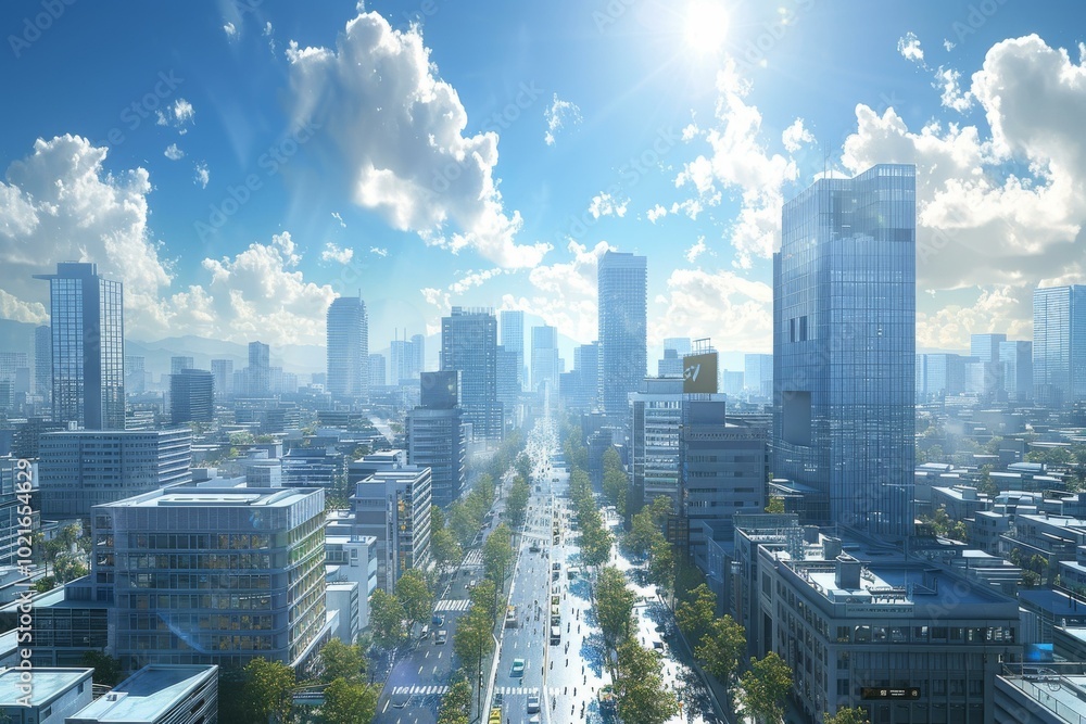 Fototapeta premium Modern Cityscape Panorama under a Clear Sky