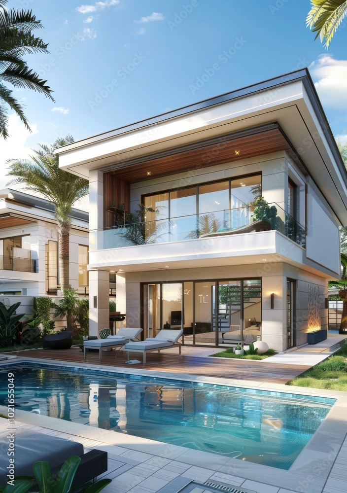 Fototapeta premium Modern Villa with Swimming Pool Exterior Design