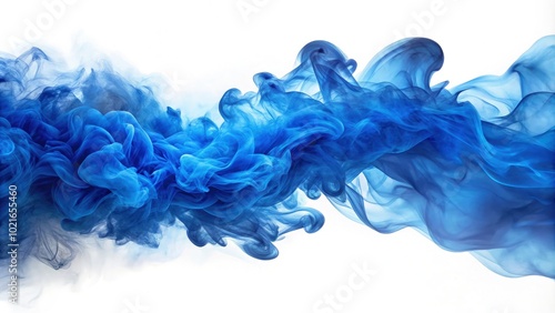 Dramatic blue smoke explosion creating an artistic border on a white background. Generative AI