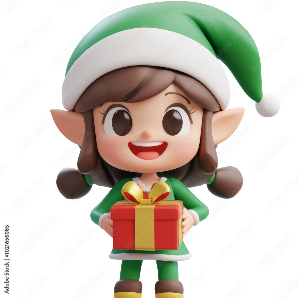 cute little kid GIRL wearing green elf Christmas costume.. on white background. Generative AI cute little kid GIRL wearing green elf Christmas costume.. on white background. Generative AI