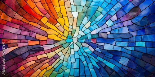 Stained glass mosaic background in bright rainbow colors