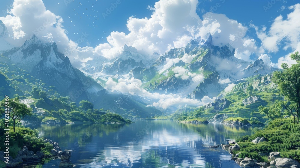Stunning Mountain Lake Scenery Illustration Stunning Mountain Lake Scenery Illustration