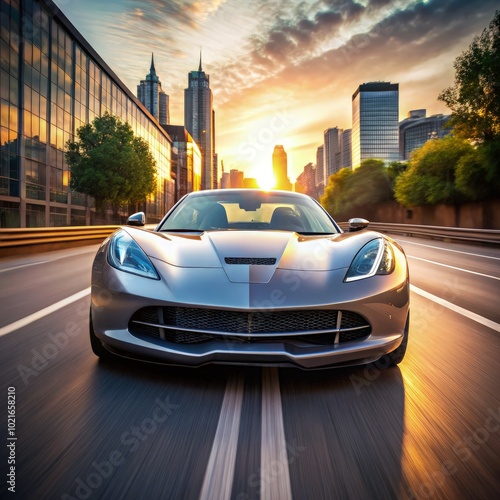 Corvette Stingray on a vibrant road in London during sunset. Generative AI