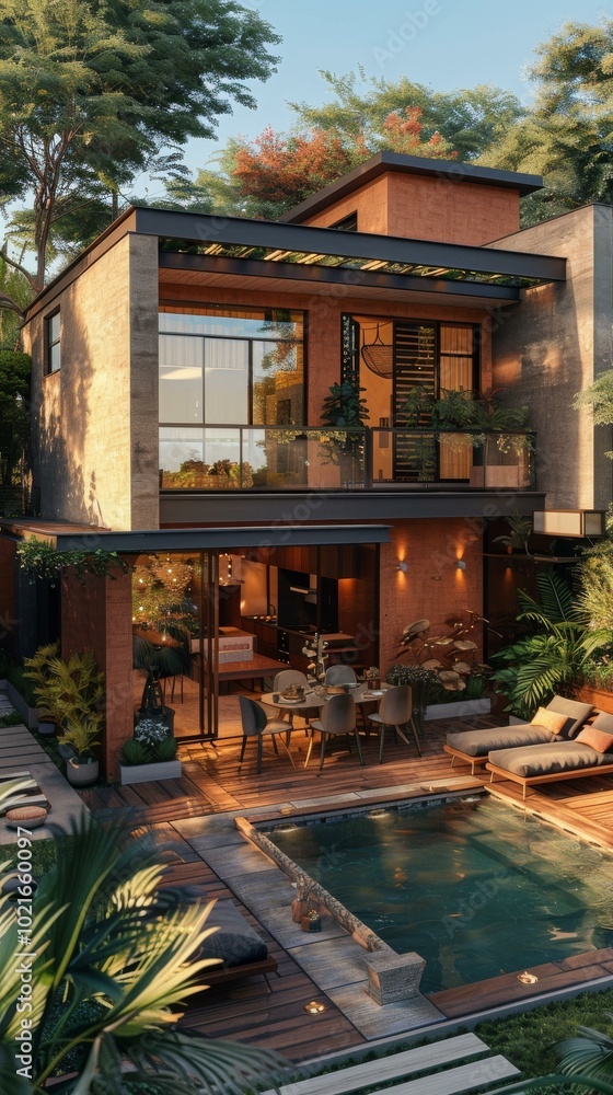 Fototapeta premium Modern Tropical Home with Backyard Pool