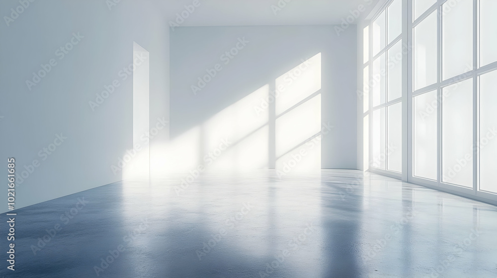 Empty Room with Big Window and Concrete Floor - 3D Illustration Empty Room with Big Window and Concrete Floor - 3D Illustration