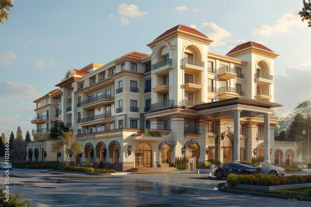 Fototapeta premium Luxury Architectural Design of a Multi-story Apartment Building Exterior