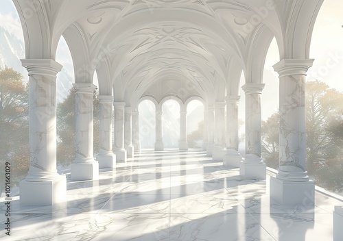 Elegant White Marble Colonnade Hallway