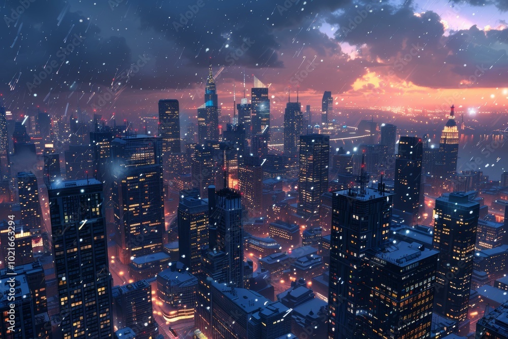 Obraz premium Winter Cityscape at Night A Beautiful Illustration