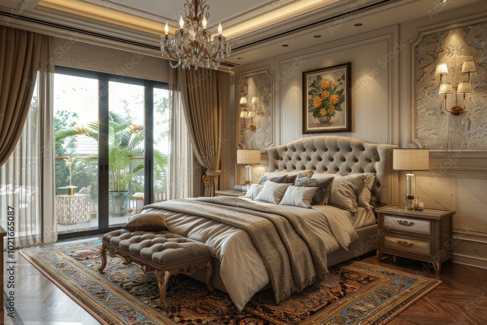 Fototapeta premium Luxurious Bedroom Interior Design Illustration