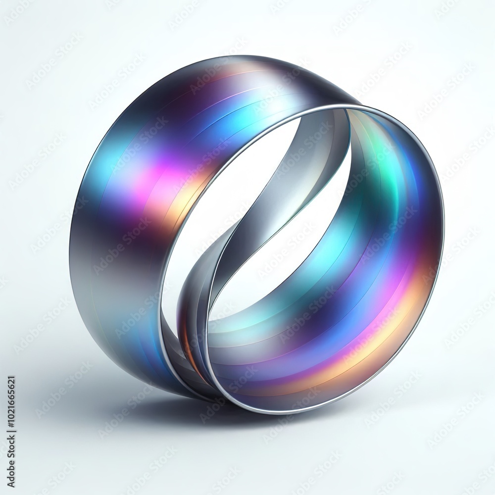 a shiny metal ribbon twisted into a ring reflects different colors a shiny metal ribbon twisted into a ring reflects different colors