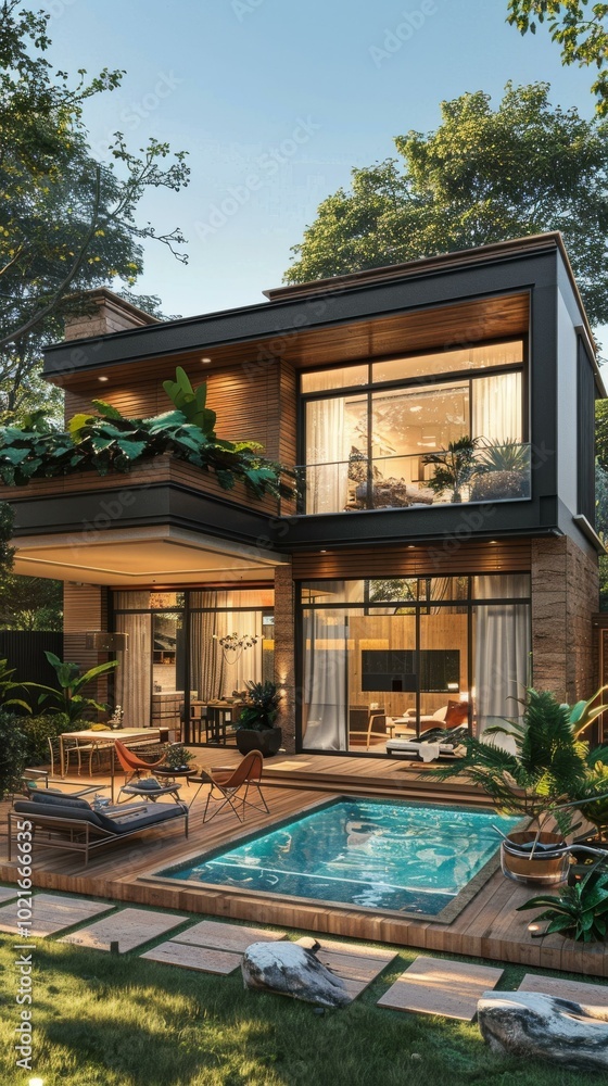 Modern House with Backyard Pool and Outdoor Patio Modern House with Backyard Pool and Outdoor Patio