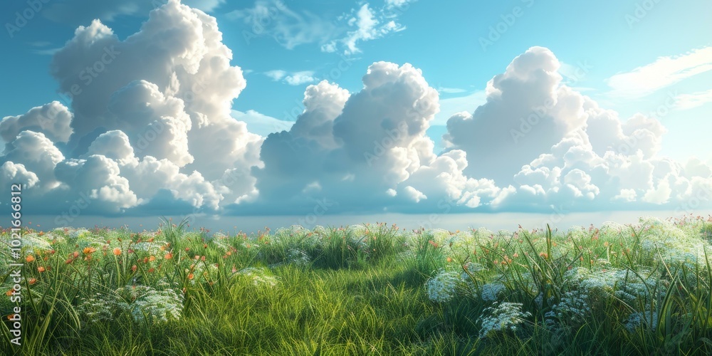 Fototapeta premium Stunning Cloud Field Over a Lush Meadow