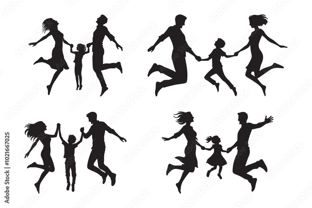 Joyful Family Silhouettes - Dynamic Vector Illustration Joyful Family Silhouettes - Dynamic Vector Illustration