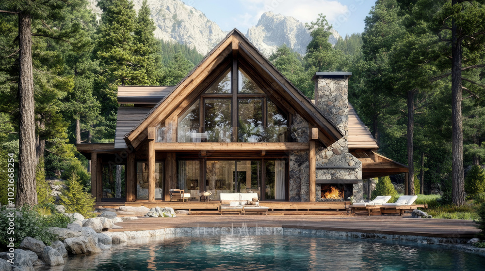 Rustic Cabin-Style A-Frame: Incorporate wooden beams and stone fireplaces to create a cozy, rustic vibe ideal for a woodland or mountain setting. Rustic Cabin-Style A-Frame: Incorporate wooden beams and stone fireplaces to create a cozy, rustic vibe ideal for a woodland or mountain setting.