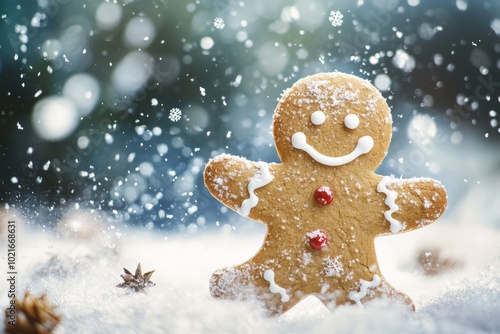 Festive Gingerbread Man a Snowy Wonderland