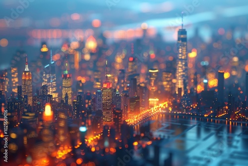 Wallpaper Mural Cityscape at Night with Bokeh Effect Torontodigital.ca