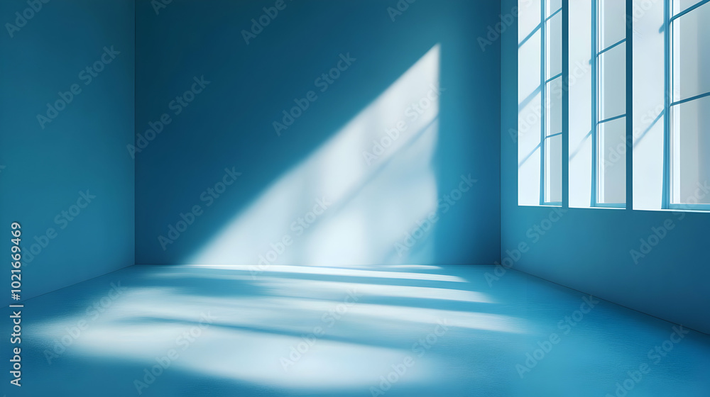 Light Streaks Through Windows in a Blue Room - 3D Illustration Light Streaks Through Windows in a Blue Room - 3D Illustration