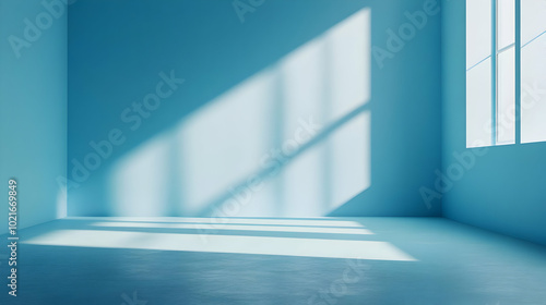 Light Shining Through Window in Blue Room - 3D Illustration