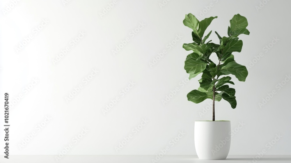 Elegant fiddle leaf fig tree in a stylish white pot, standing tall against a clean white background. Ideal for modern home and office decor. Elegant fiddle leaf fig tree in a stylish white pot, standing tall against a clean white background. Ideal for modern home and office decor.