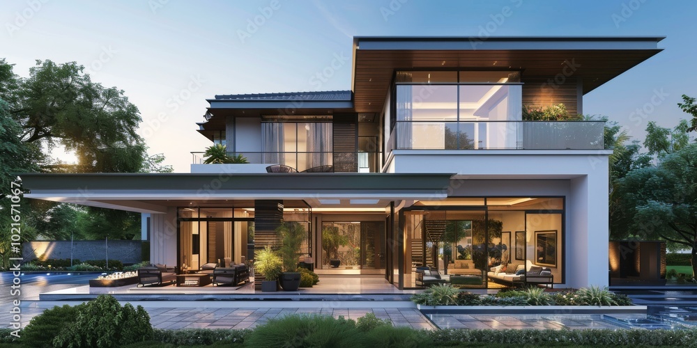 Modern Villa Exterior Design with Open Courtyard Modern Villa Exterior Design with Open Courtyard