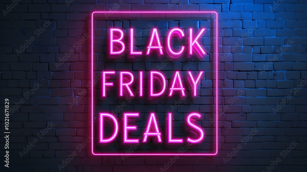 Magenta Neon 'BLACK FRIDAY DEALS' Sign on a Brick Wall Magenta Neon 'BLACK FRIDAY DEALS' Sign on a Brick Wall